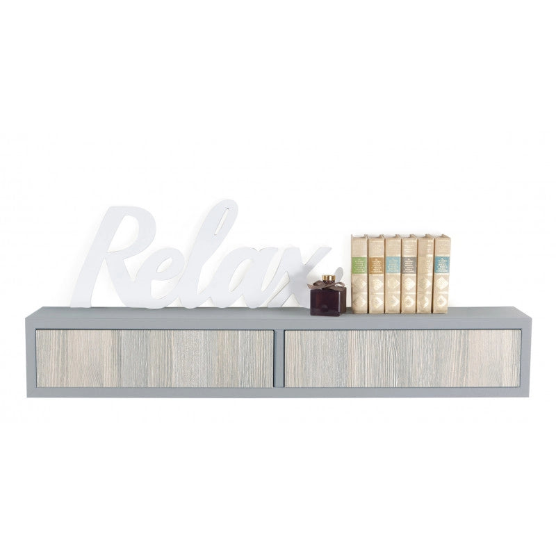 Mensola da Muro con Cassetto, Comodino Sospeso, Mensola da Parete, Grigio Sasso, 88,2x13,4 p20 cm - Domino