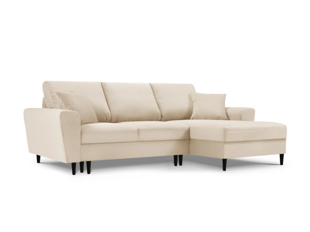Cosmopolitan Design - Divano convertibile angolare destro con contenitore "Kyoto" 4 posti in velluto a coste beige 