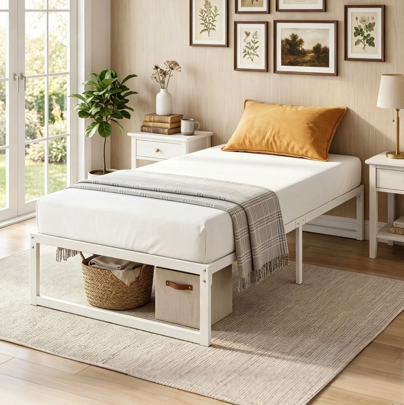 Letto singolo 200;5x90;6x32;5 cm senza testiera con spazio contenitore in metallo bianco