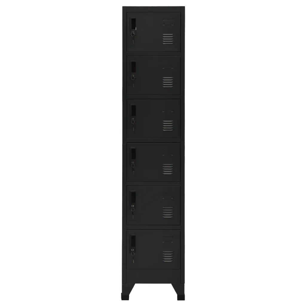 Armadietto da ufficio moderno 38 x 40 x 180 cm con 6 ante chiudibili a chiave in acciaio nero 02_0047008