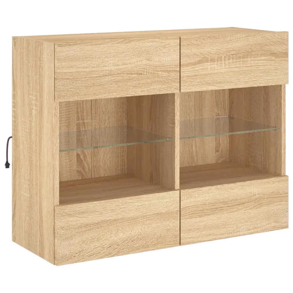 Mobile TV a Parete con Luci LED Rovere Sonoma 78,5x30x60,5 cm 837101
