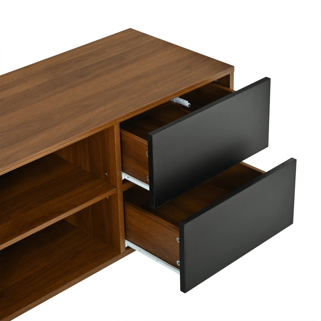 Mobile TV 160x38x50 cm con ante a lamelle e cassetti in MDF nero e noce