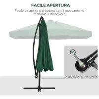 Ombrellone da Giardino 3x3 m con Zanzariera, Apertura a Manovella e Base a Croce, Verde
