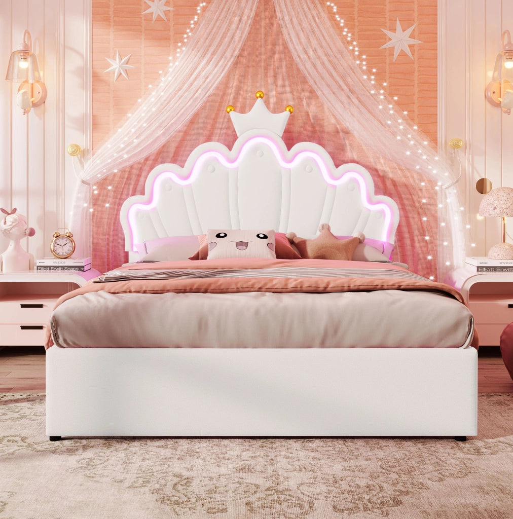 Letto imbottito 140 x 200 cm con LED, cassetti e testiera regolabile