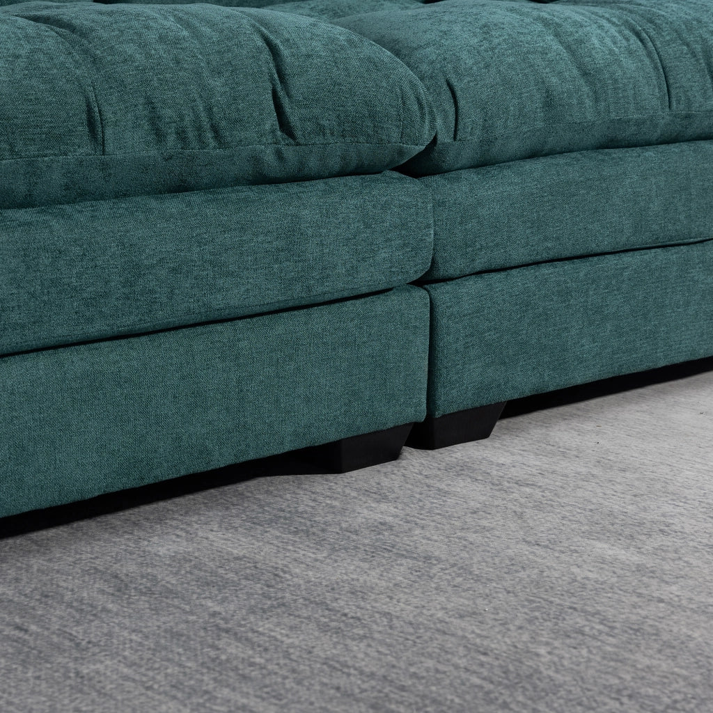Divano dritto 3 posti con cuscini, seduta profonda e memory foam, in ciniglia, verde