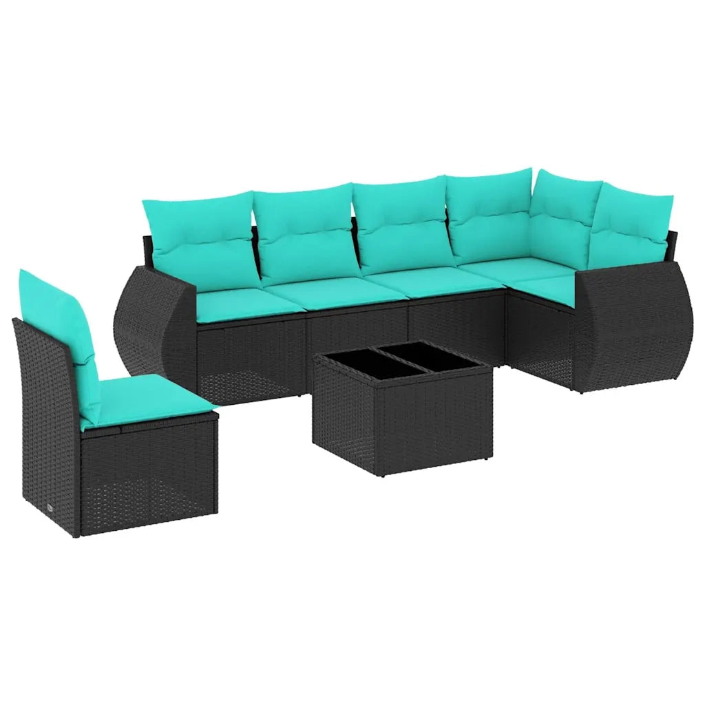 Set Divani da Giardino 7 pz con Cuscini Nero in Polyrattan 3221436