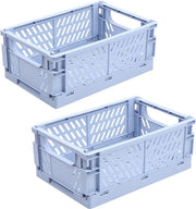 Set di 2 contenitori a cerniera, 2 grandi contenitori pieghevoli in plastica per frutta, cassetto a cerniera per cucina, ufficio e sala lavoro, 25 x 16,5 x 10 cm, blu