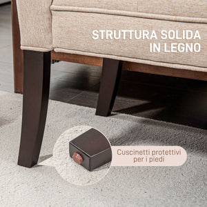 Panca Fondo Letto Imbottita e a Bottoni 141x44x65 cm in Legno e Tessuto Effetto Lino Beige