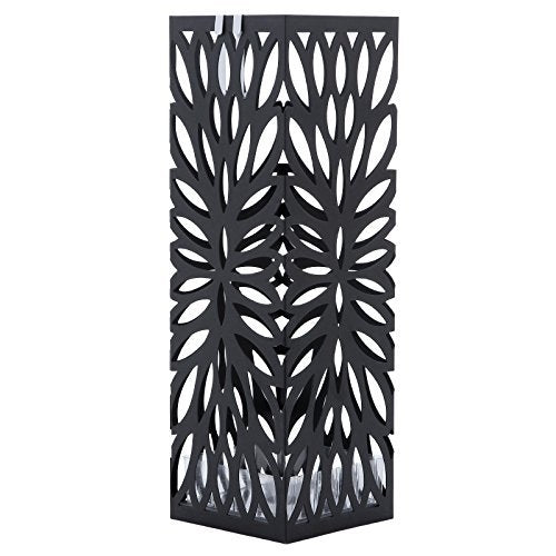 Portaombrelli quadrato in metallo con vassoio e gancio 49 cm nero 3512026