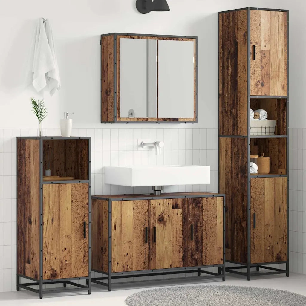 Set di mobili per il bagno con lo scaffale 3 pcs Legno vecchio