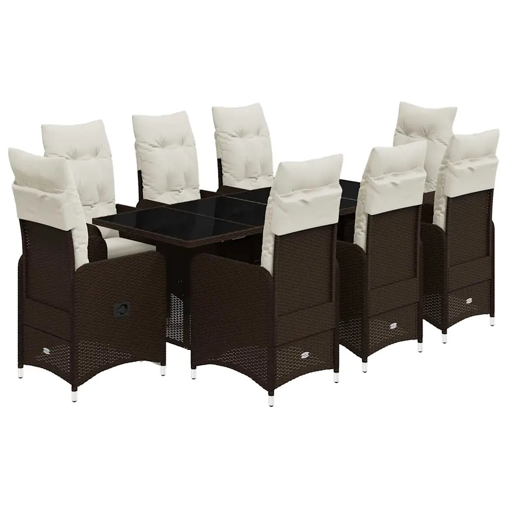 Set BistrÃ² da Giardino 9 pz con Cuscini in Polyrattan Marrone