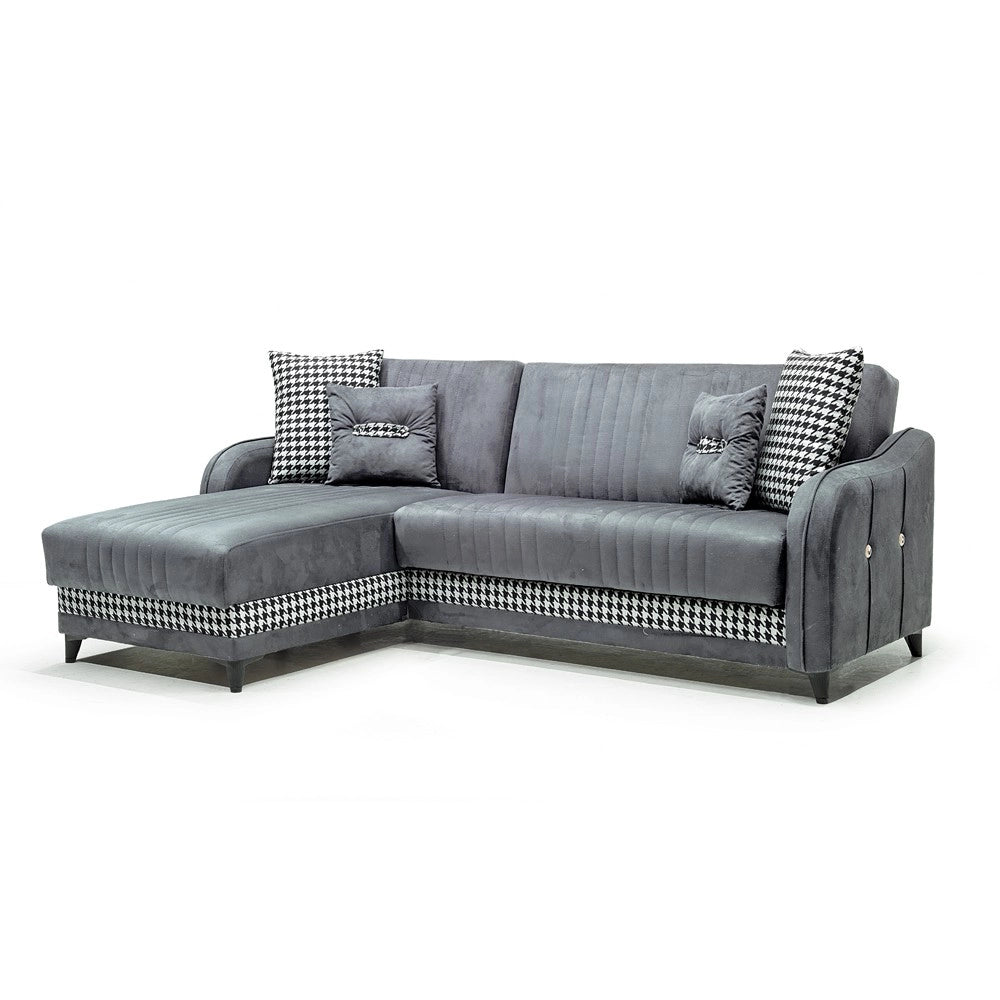 Divano con penisola contenitore reversibile 246x138x92 H Laos colore grigio