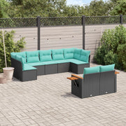 Set Divani da Giardino 9 pz con Cuscini Nero in Polyrattan