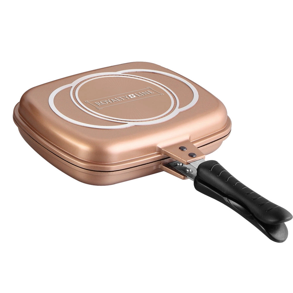Trade Shop - Doppia Piastra Bistecchiera Chef Cucina Da 34 Cm Rivestimento Antiaderente Marmo -
