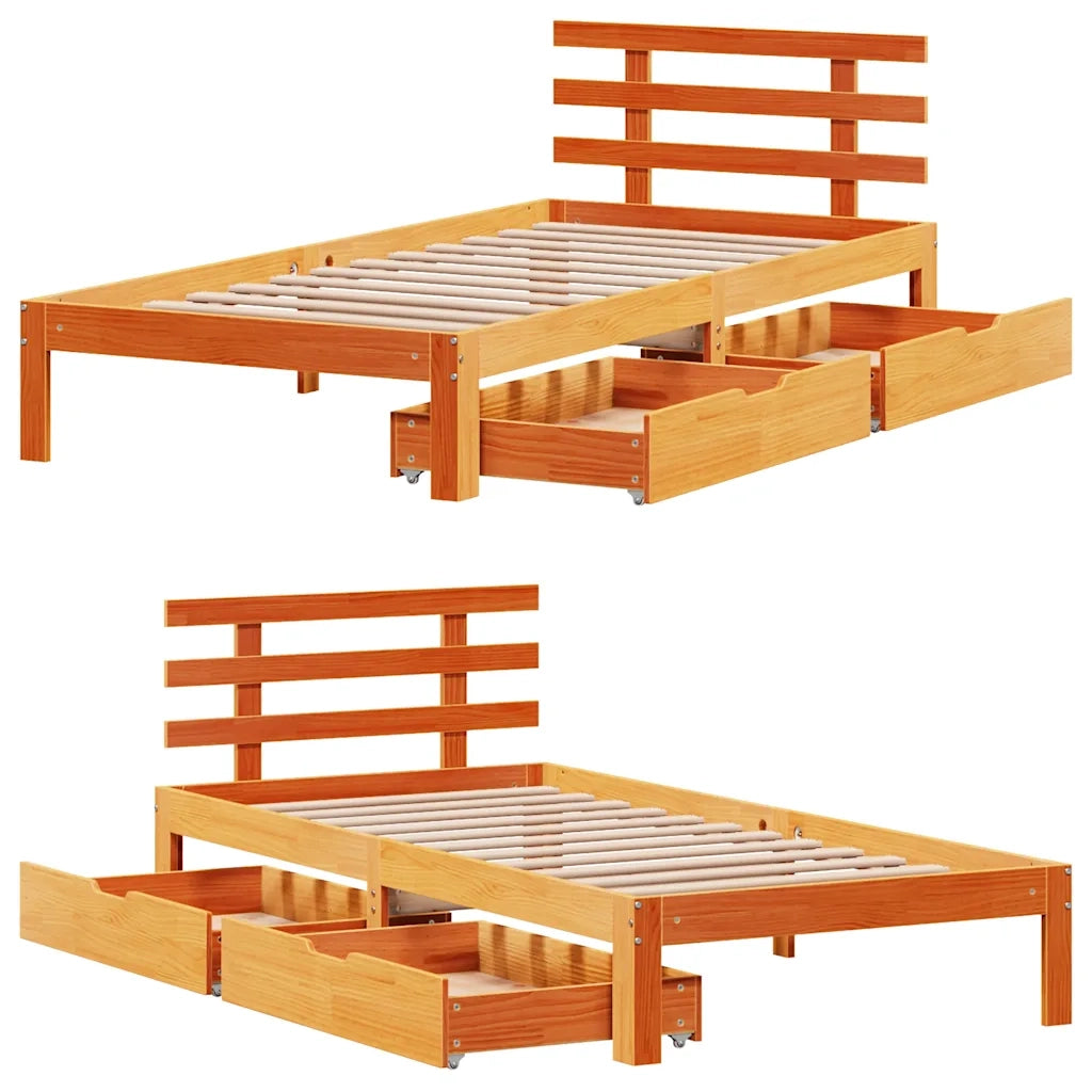 Giroletto Cassetti Marrone Cera 100x200 cm Legno Massello Pino 3302026