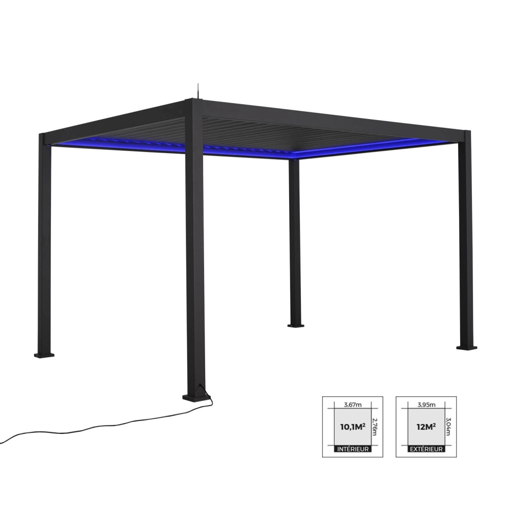 Pergola elettrica 3x4m in alluminio con illuminazione a led, antracite