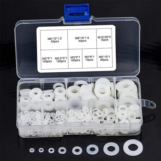 Kit di imballaggio in nylon bianco da 600 pezzi - M2 M2.5 M3 M4 M5 M6 M8 M10 - anelli di chiusura in plastica per apparecchi meccanici