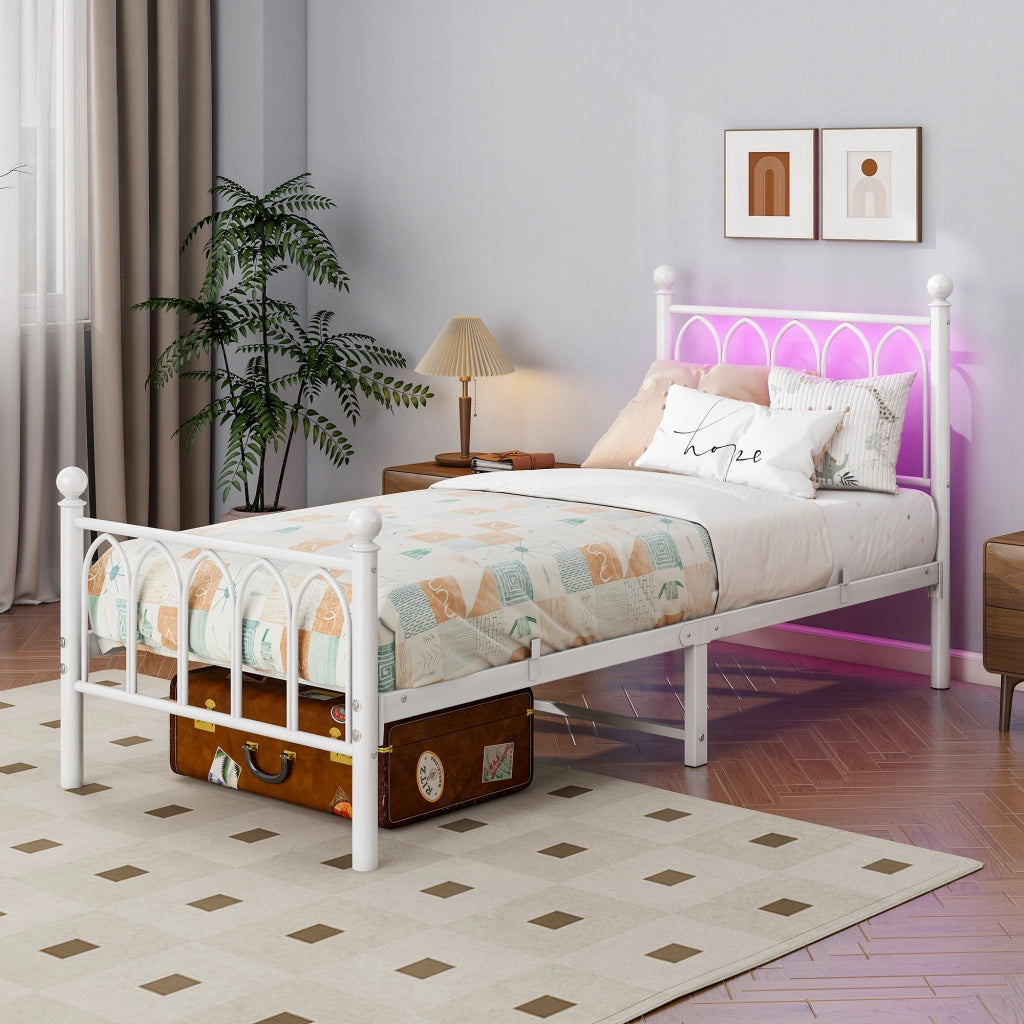 LETTO Struttura 90x200 cm in Ferro Bianco con LED, USB e presa
