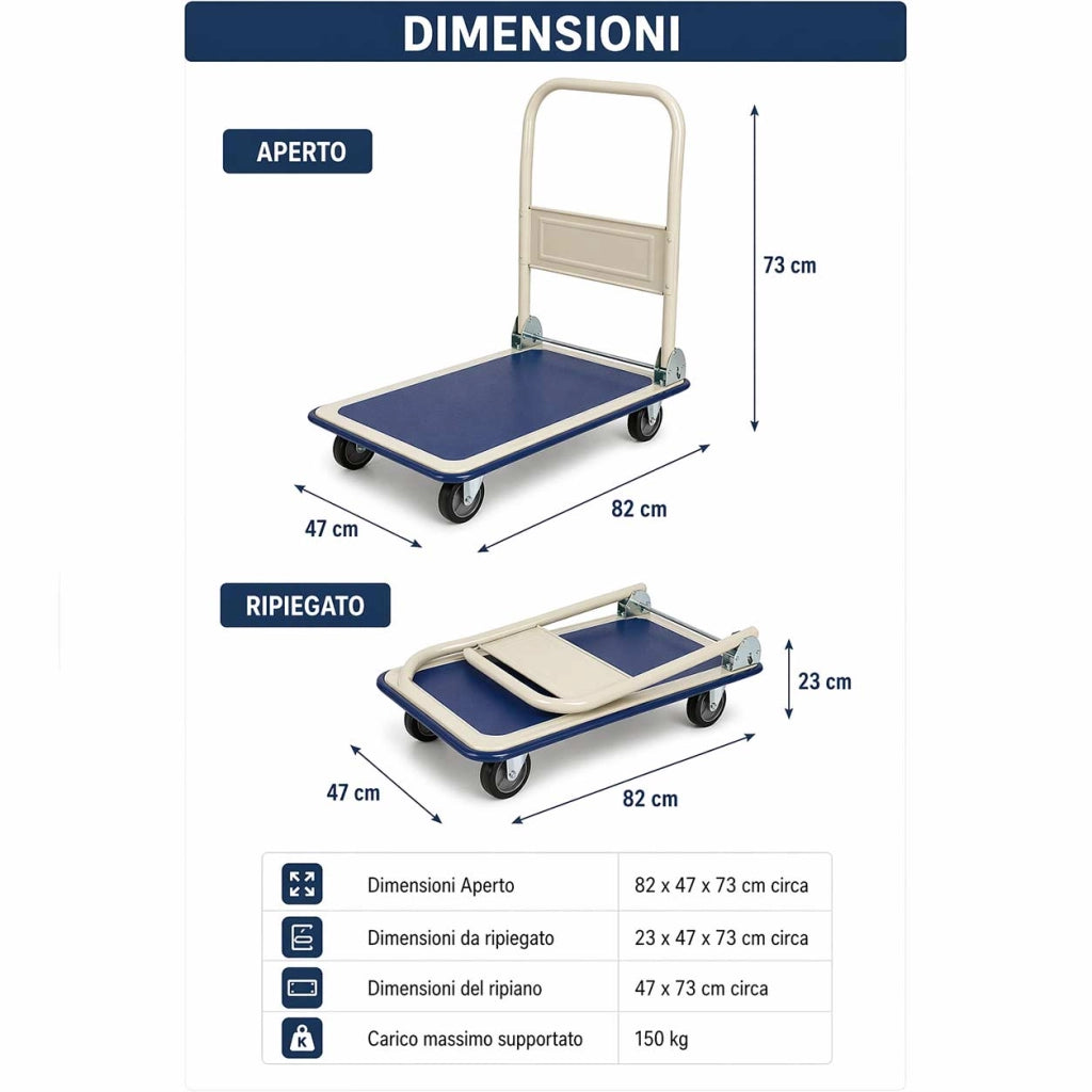 Carrello Portapacchi Portattutto da Trasporto con Manico Pieghevole e Tappetino