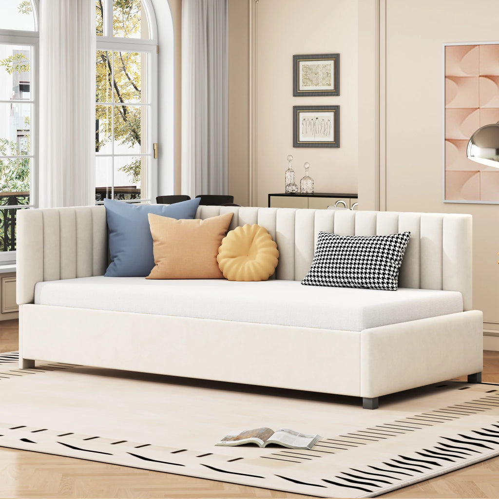 Letto sofà multifunzione in velluto beige 90x200 cm