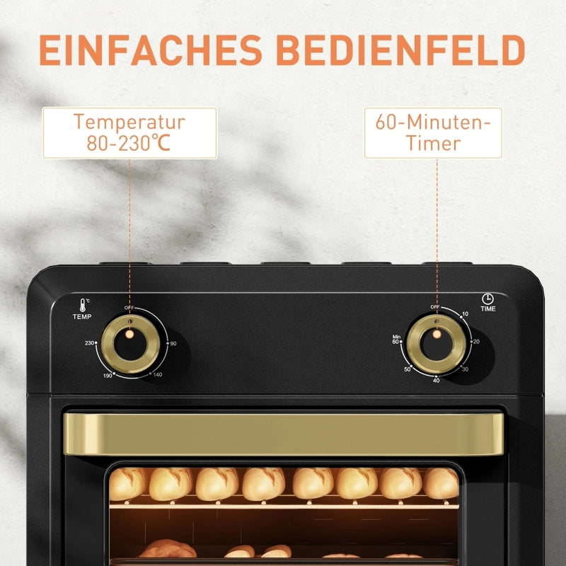 Mini forno con convezione, friggitrice ad aria, timer, luce interna, 10 litri, nero