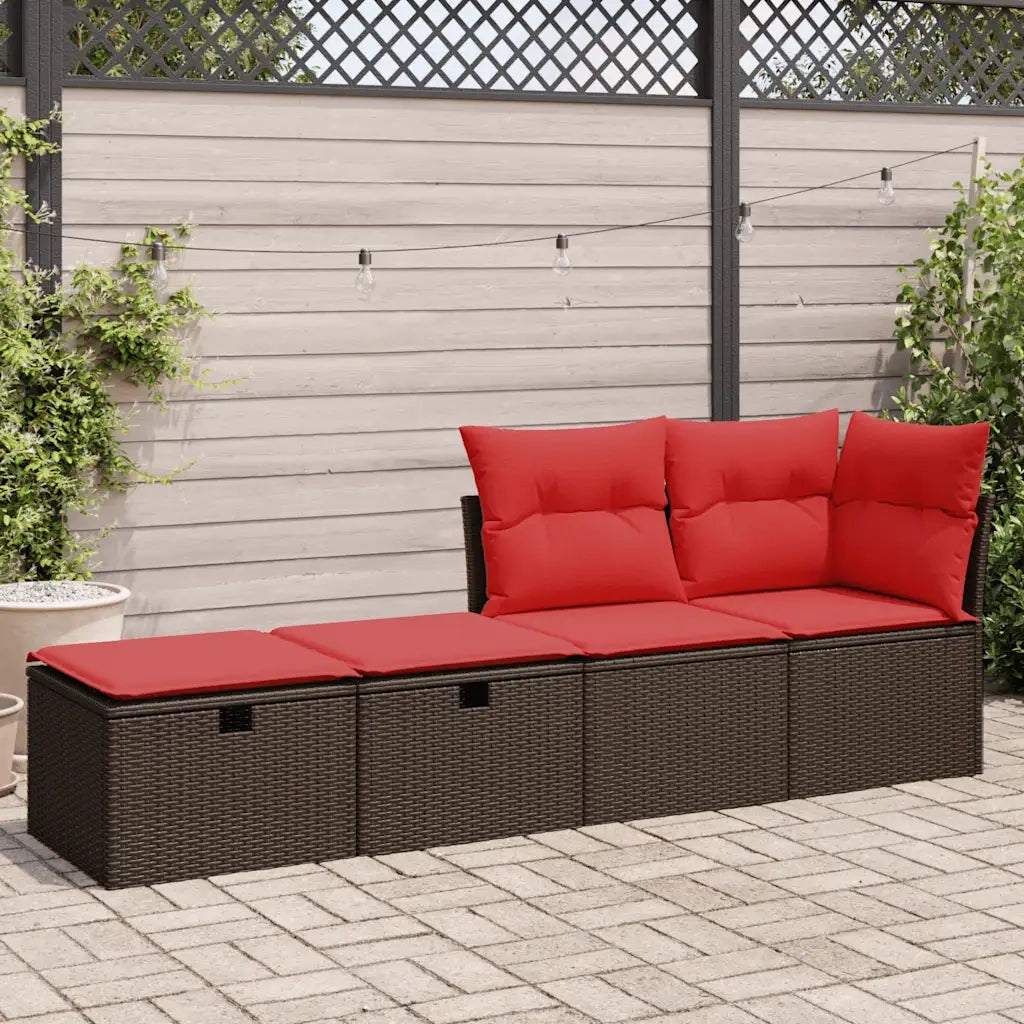 Set Divano Giardino 4 pz | Set Salotto da Giardino con Cuscini Marrone Polyrattan Acacia