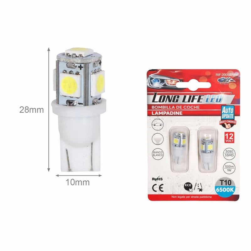 8 Pezzi Lampada Led 28mm 12V Luce per Auto T10 W5W 5 SMD 5050 1W 100lm Lampadina 194 168 Bianco Freddo 6500K