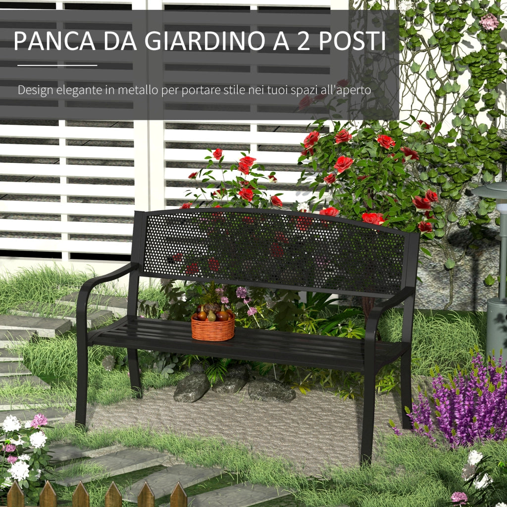 Panchina da Giardino Esterno ¨C zephmum ¨C Metallo Nero 127x60x85cm