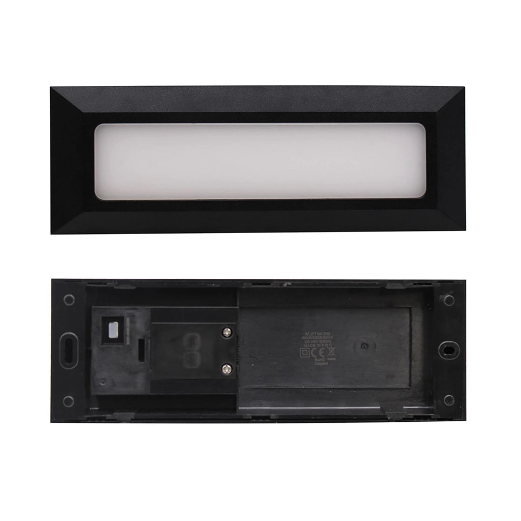 Faretto segnapassi esterno LED 6W CCT lampada rettangolare parete muro IP65 switch 3 temperature luce garage scale 230V colore NERO