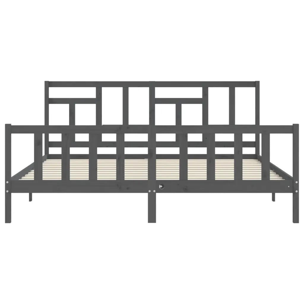 Giroletto con Testiera Grigio 200x200 cm in Legno Massello 3193163