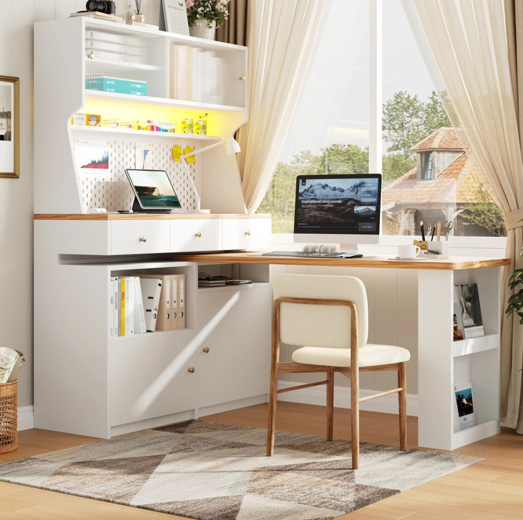 Credenza da cucina con LED e piano estraibile 137x45x178 cm