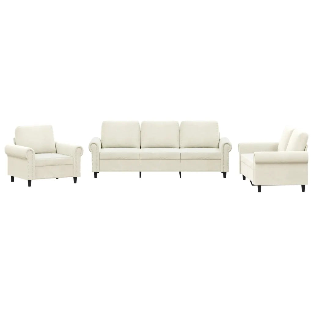 Set di Divani 3 pz con Cuscini Crema in Vellutocod mxl 107602