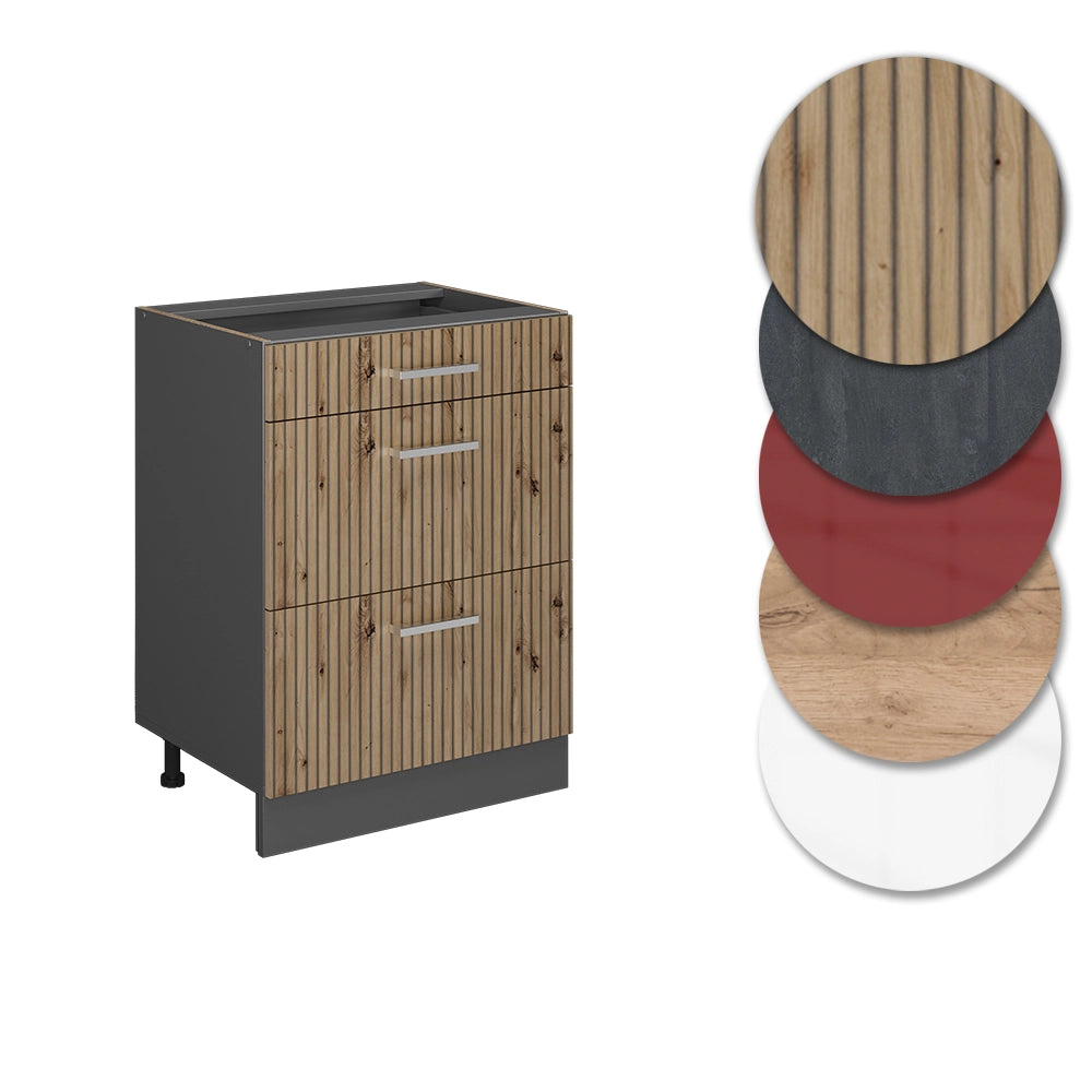 Vicco Mobiletto base per cucina Rovere artigianale 60 cm con cassetti, PL Rovere