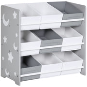 Contenitore Portagiochi con 9 Cassetti in Tessuto Estraibili per Cameretta ¨C Zephmum ¨C Grigio 63x30x60 cm