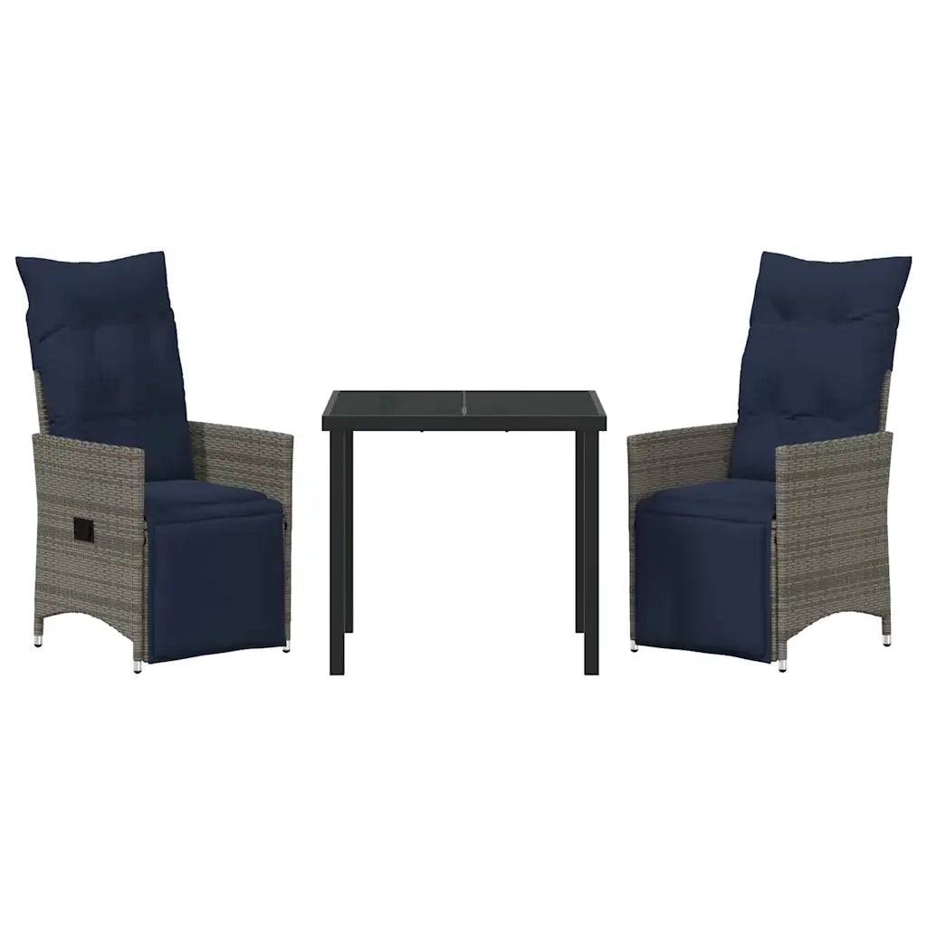 Set di tavolo e sedie con cuscino 3 pcs Grigio Rattan in PE 3379597