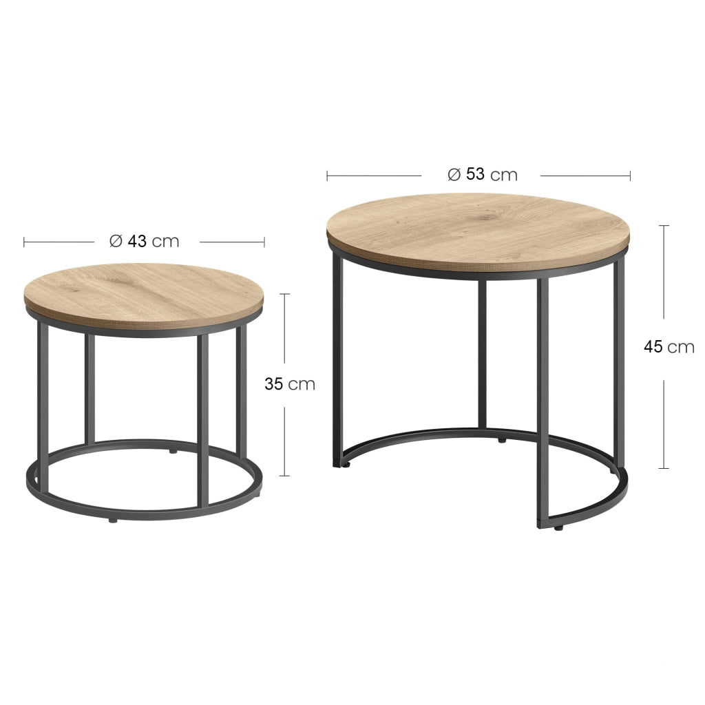 Set di 2 tavolini rotondi Valora - Piano in rovere Sonoma con gambe nere