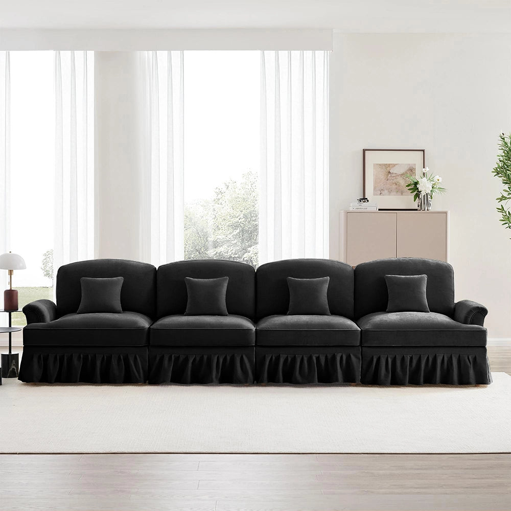 Divano 4 posti grande - Xylo - Stile mid-century, chenille, nero