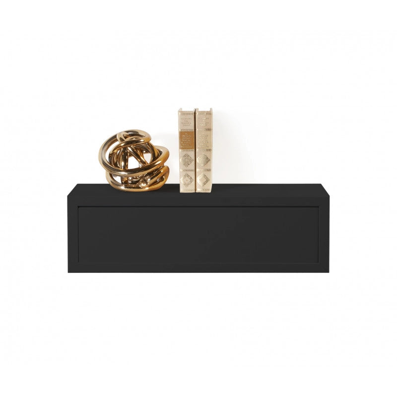 Mensola da Muro Lego con Cassetto, Comodino Sospeso, Mensola da Parete, 45x13.4 p20 cm, Nero - Made in Italy