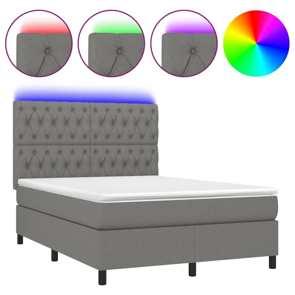 Letto a Molle Materasso e LED Grigio Scuro 140x190cm in Tessuto 3135110