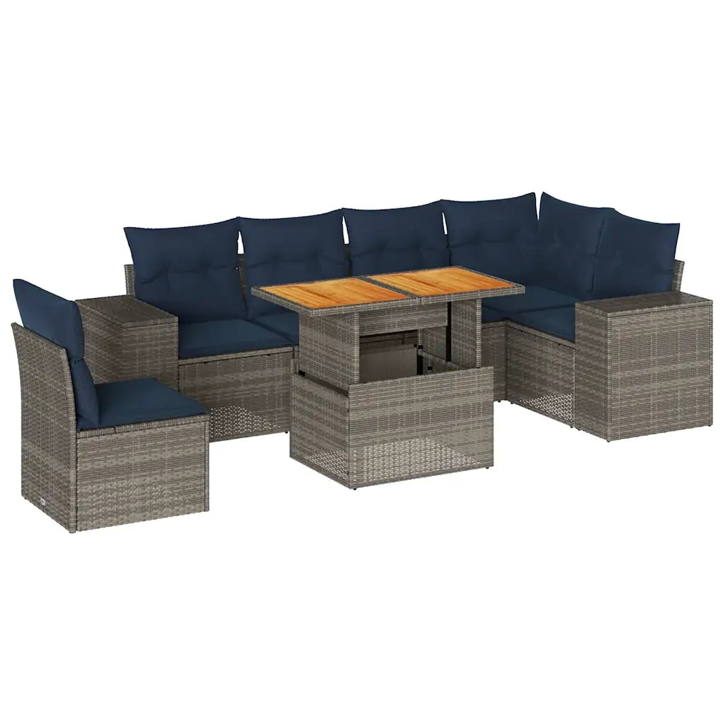 Set Divani da Giardino 7 pz con Cuscini Grigio in Polyrattan 3327386
