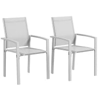 Set 2 Sedie da Giardino Impilabili con Seduta Traspirante, in Acciaio e Textilene, 56x58x89 cm, Grigio Chiaro