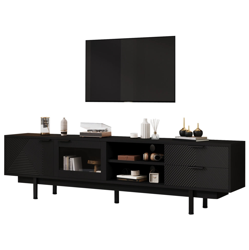 Mobile TV moderno 200x40x50;5 cm con 2 ante e 2 cassetti; nero