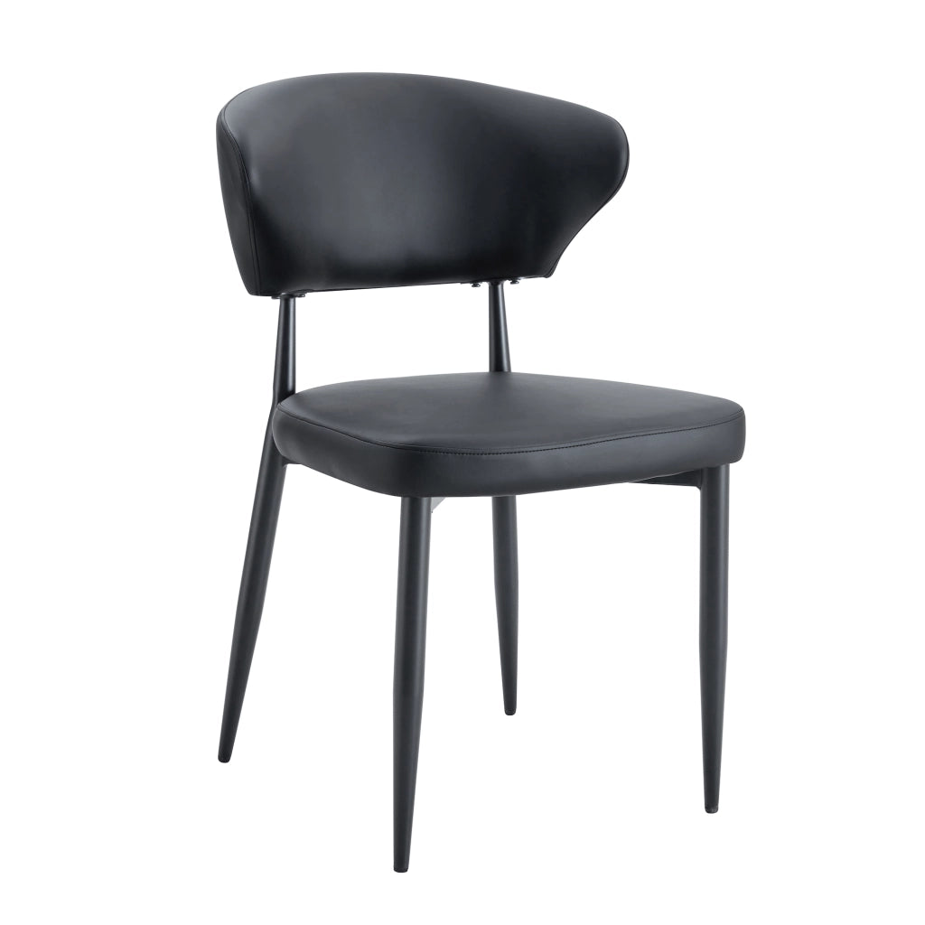 Set di 2 sedie da pranzo moderne nere in PU con gambe in metallo, schienale ergonomico