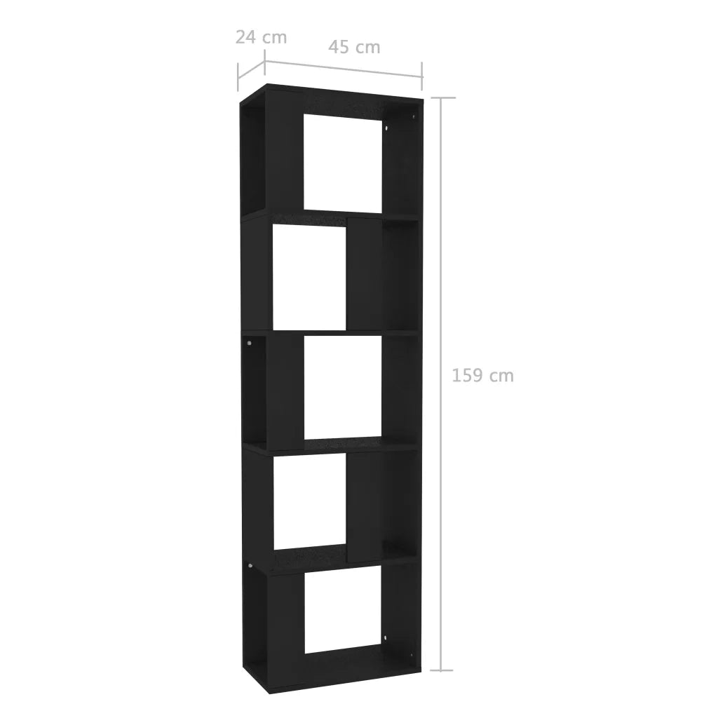 Libreria Divisorio-Scaffale per Libri-Mobile di Stoccaggio Nero 45x24x159 cm in Legno Multistrato