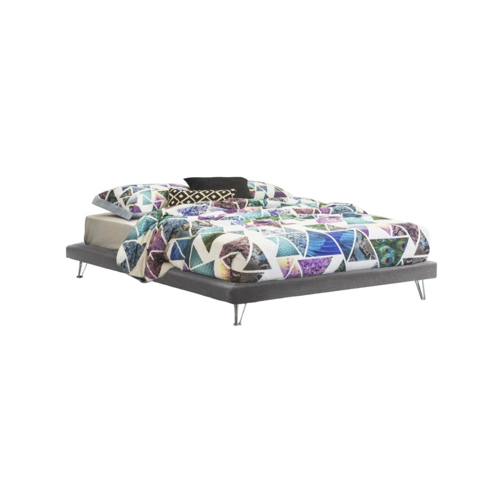 Letto matrimoniale Arbatrax, Letto fisso in tessuto con piedini, Made in Italy, adatto per materasso cm 160x190, Grigio