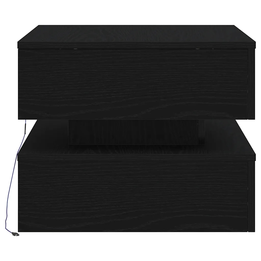 Tavolino da Salotto con Luci LED Rovere Nero 50x50x40 cm