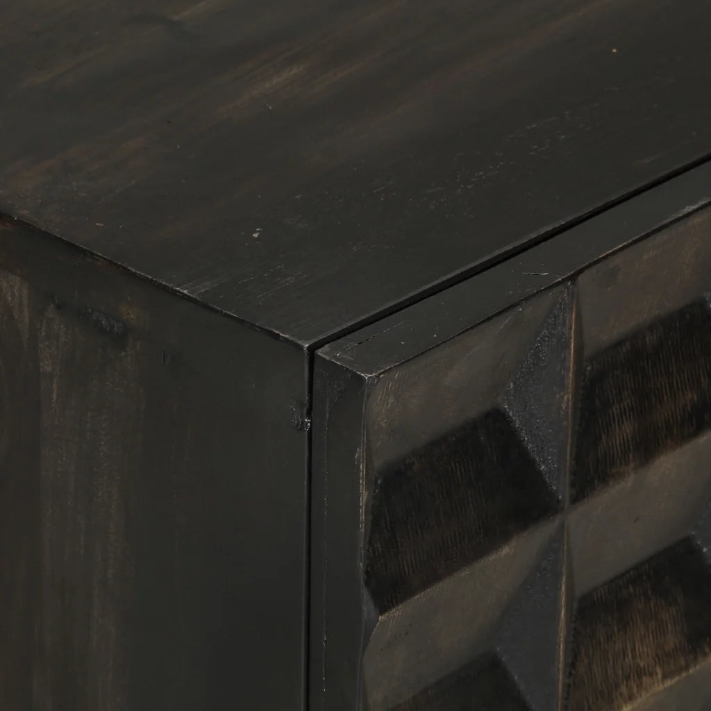 Credenza Nera 55x34x75 cm in Legno Massello di Mango e Ferro 351679