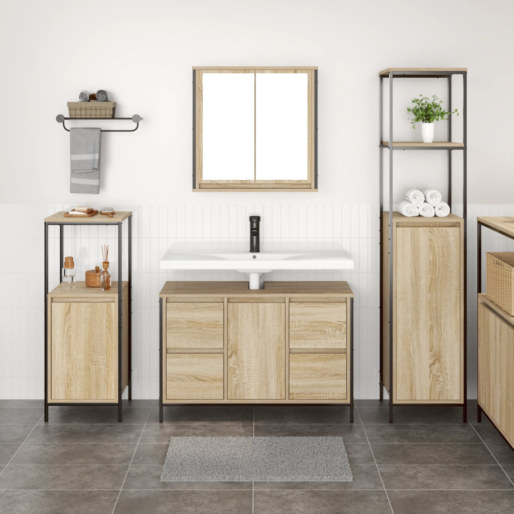 Set di Mobili per Bagno 3 Pezzi Rovere Sonoma Legno Ingegnerizzato