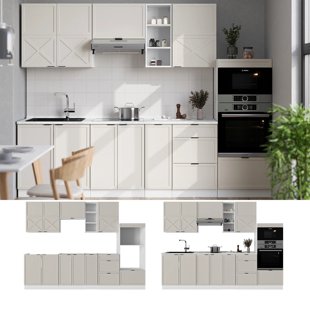 Cucina componibile Fame-Line GrigioBeige/Bianco 280 cm, PL Marmo Vicco