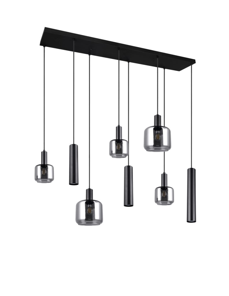 Lampada a sospensione MATARO nera 8 luci vetro Trio